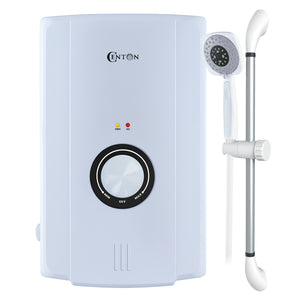 CENTON EcoSerene AC Instant Shower Water Heater + Shower Rail | White