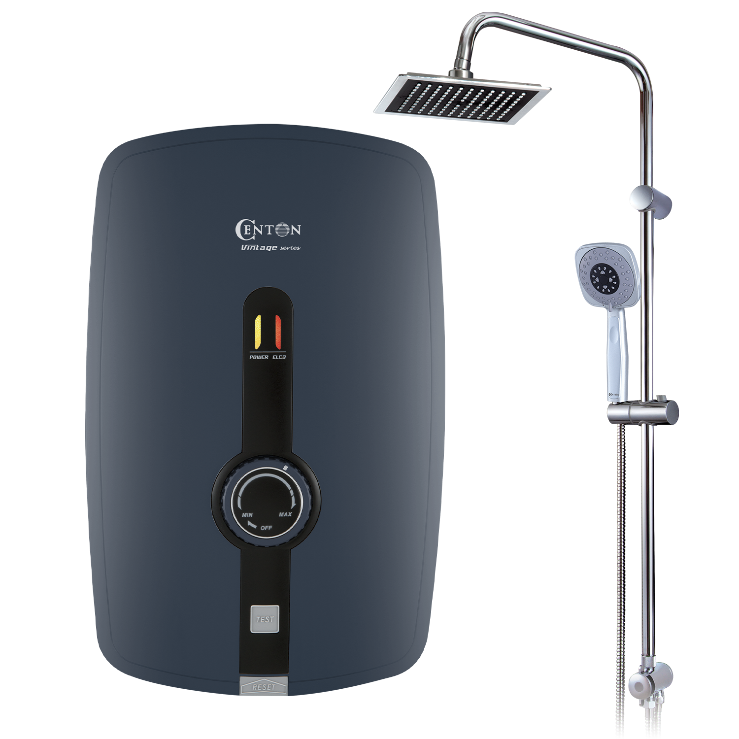 CENTON Vintage Instant Shower Water Heater + Rainshower Set | Dark Grey